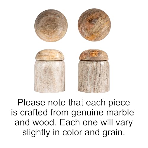 Creative Co-Op Modern Marble Canister with Wood Lid - 3" Round x 4"H