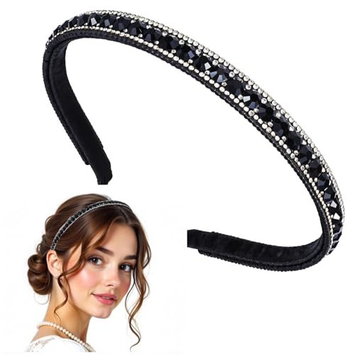 Giantree Black Rhinestone Headband Non-Slip Sparkle Crystal Hair Accessory