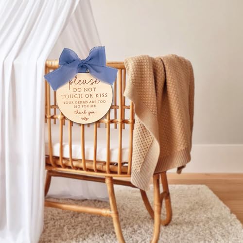 Please Do Not Touch Baby Sign - Wooden Sign with Blue Ribbon