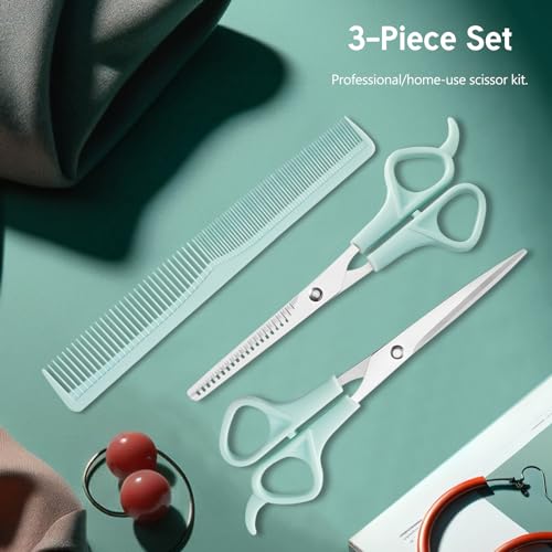 Kootinn Professional Hair Cutting Scissors and Thinning Shears Set, 6 Inch Stainless Steel Barber Shears with Comb