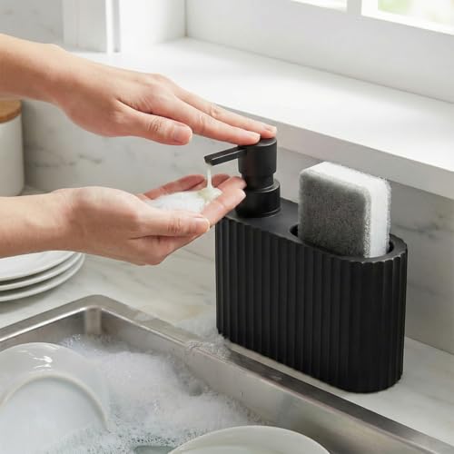 Matte Black 2-in-1 Dish Soap Dispenser with Sponge Holder