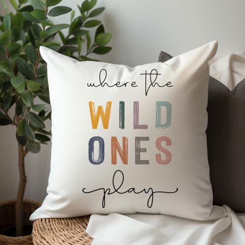 Where The Wild Ones Play 18x18 Soft Plush Throw Pillow Cover for Kids Room