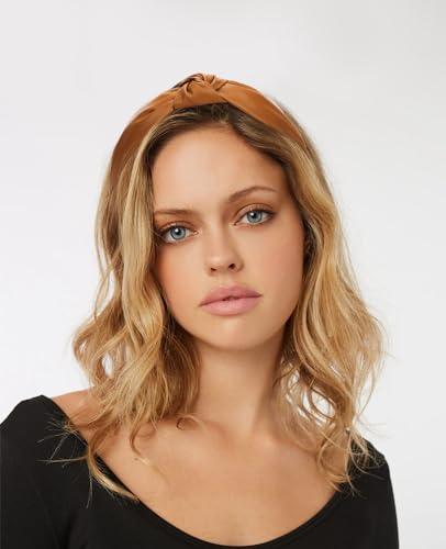 Wecoe 2 Pack Knotted PU Leather Headbands for Women Wide Non-Slip Hair Bands