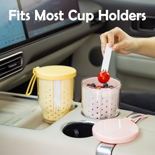 LoopTime 25 Oz Travel Fruit Cup with Fork - Leakproof Pink Snack Container