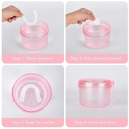 DIDATOOL Leak-Proof Denture Bath Case - Transparent Pink Storage Cup
