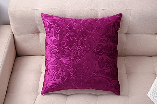 TangDepot Embossed Velvet Throw Pillow Cover, 12" x 12", Deep Magenta