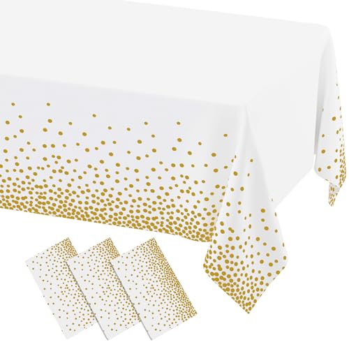 Misaya 3-Pack Disposable Tablecloths, 54x108 Inch Waterproof Gold Dot Cover