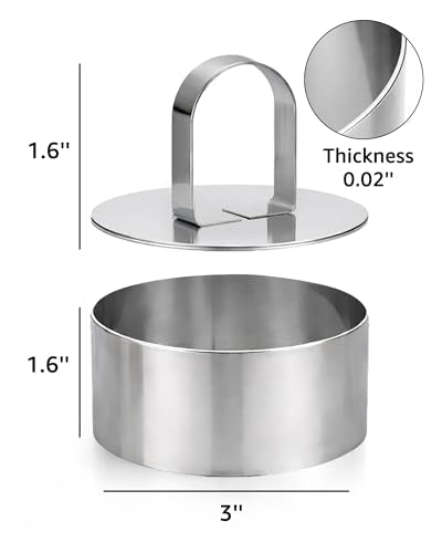 3-Inch Stainless Steel Egg & Food Ring Molds with Pusher for Baking & Plating