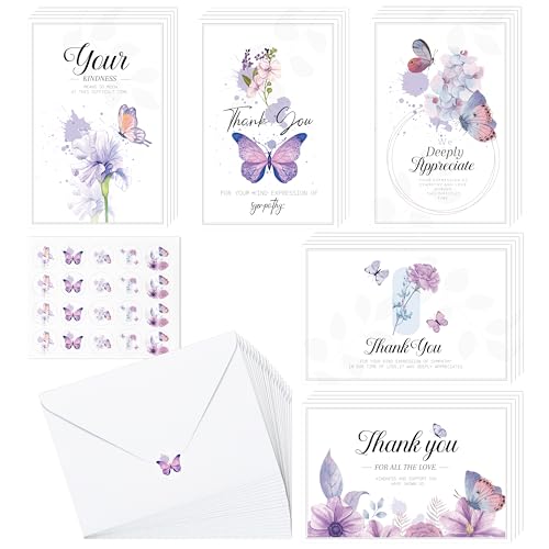 WATINC 20 Sets Sympathy Thank You Cards with Envelopes & Stickers