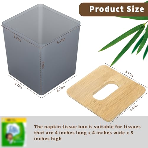 Black Square Tissue Box Cover with Bamboo Lid - Modern Farmhouse Decor