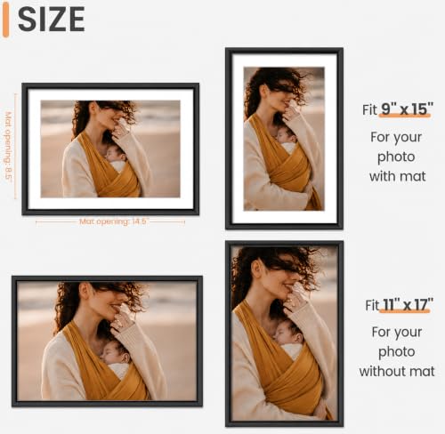 Olyarnek 11x17 Black Wall Photo Frame - Fits 9x15 with Mat or 11x17 Without - Eco-Friendly, HD Plexiglass Display