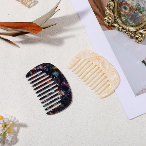 Acetate Mini Wide Tooth Hair Comb 2-Pack Anti-Static Pocket Travel Comb