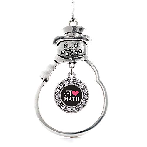 Math Nerd Silver Christmas Ornament - Snowman Circle Charm with Cubic Zirconia