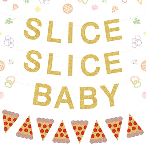 Gold Glitter Slice Slice Baby Banner & Pizza Garland Decorations