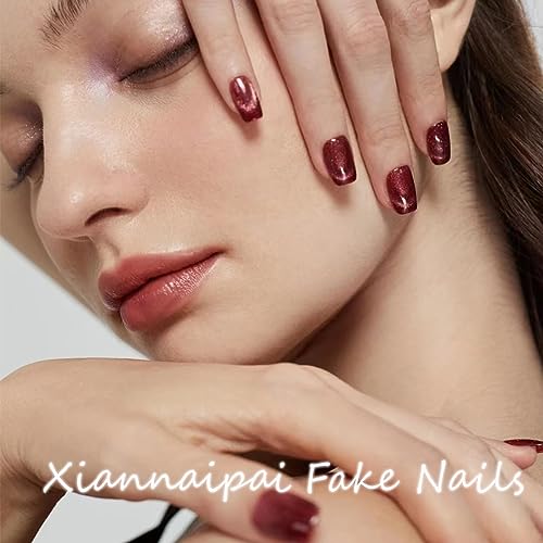 Short Square Wine Red Press on Nails Acrylic Fake Nails Set