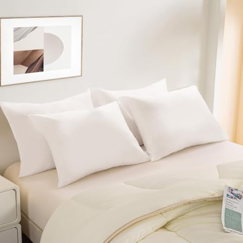 BEITE 4-Pack Zippered Pillow Protectors, White, Standard 20x30 Inches