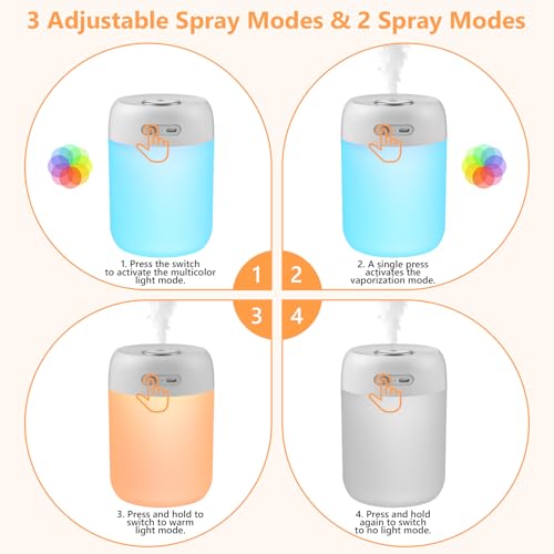 BAMCOO 650ml Indoor Plant Humidifier - Portable USB Mini Mist with LED Light, Light Grey