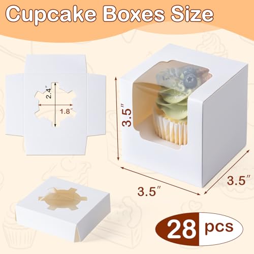 Hoewina 28 PCS White Cupcake Boxes with Window - Individual Containers