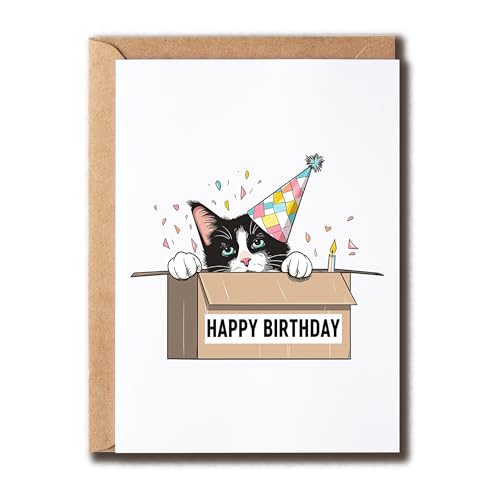 Funny Cat Birthday Card - 5x7 Birthday Hat Design for Kids