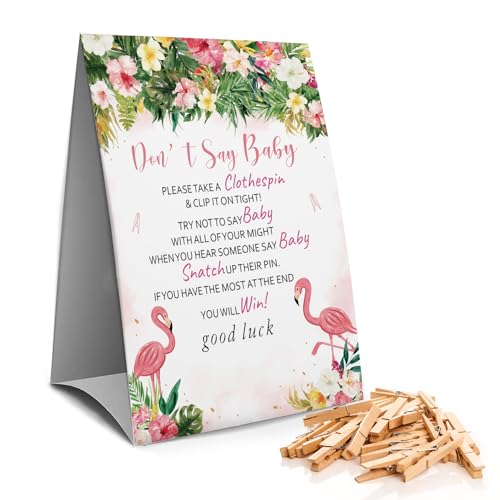 Don't Say Baby Game Sign with 50 Mini Clothespins - Baby Shower Fun