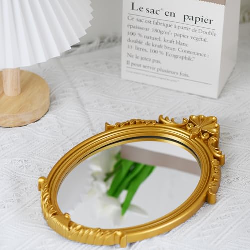 LuHeToz Gold Oval Makeup Mirror - 11 x 7.1 Inches Vintage Vanity Mirror