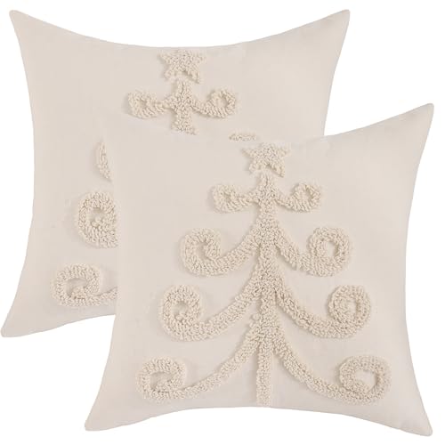 Christmas Tree 3 Set of 2 Farmhouse 18x18 Inch Decorative Pillow Covers for Holiday Couch Sofa Bed