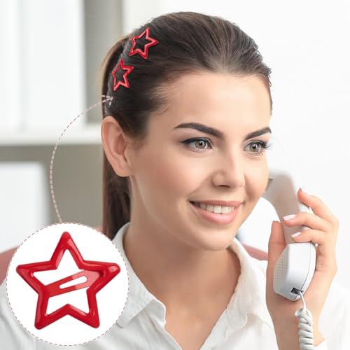 OIIKI 20PCS Red Star Hair Clips, 1.18 Inch Non-Slip Metal Hair Barrettes