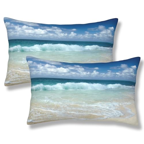 Beach Throw Pillow Covers Set of 2 - 12x20 Inch Ocean Design