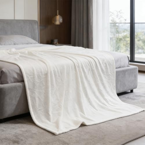 VigorSpring 50x60 Inch Cream White Throw Blanket - Soft Flannel Fleece