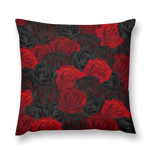 Red Rose Velvet Throw Pillow Cover, 18x18 Rustic Floral Cushion Case Rosered-9