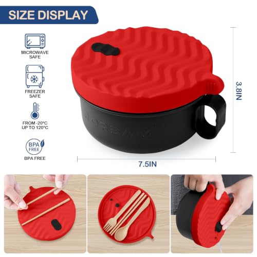 RORBAM 48 oz Microwave Ramen Cooker Bowl - BPA-Free Noodle Maker - Red