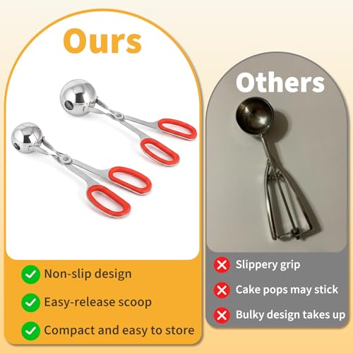Stainless Steel Cake Pop Scoop Set, 2-Pack Non-Stick Cookie Dough Ball Maker