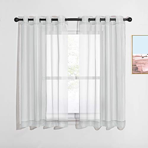 NICETOWN Light Gray Sheer Curtain Panels - 54x45 Inch Voile Window Treatment, 2-Pack