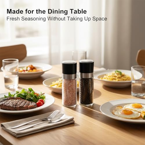 ErrandsHelper Salt and Pepper Grinder Set - 3 oz Refillable Glass Mills (5.1")
