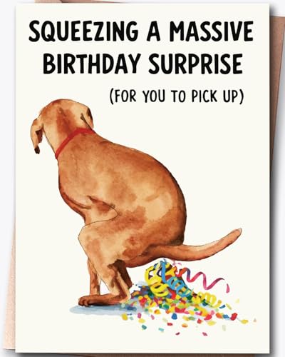 Hqulpr Funny Farting Dog Birthday Card - Squeezing Design (7x5in)