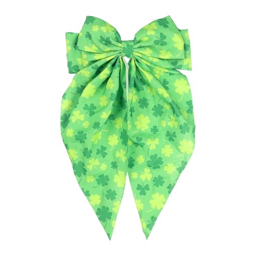 St. Patrick's Day Large Green Shamrock Bow Hair Clip Satin Barrette
