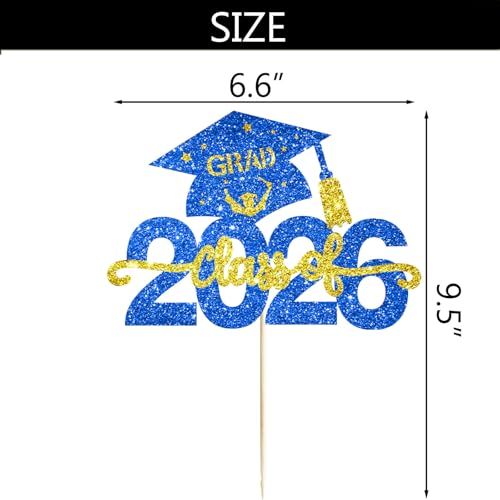 Class of 2026 Graduation Cake Topper - Blue Glittery Decor