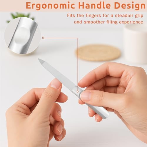 Ceemiaa 3PCS Stainless Steel Diamond Nail Files, Double-Sided Metal Files with Anti-Slip Grip