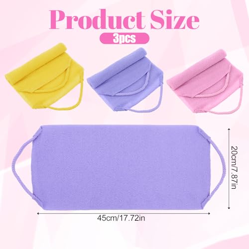 Cobee 3 Pcs Exfoliating Back Scrubber with Handles Nylon Stretchable Shower Bath Towel