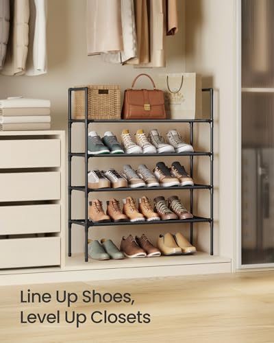 SONGMICS 4-Tier Shoe Rack, 25.5” Wide Metal Shoe Storage for Closet/Hallway