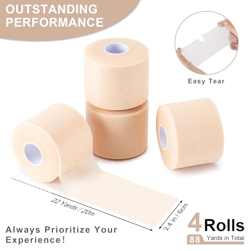 4 Pcs Pre Wrap Athletic Tape, Foam Underwrap Bandage Sports Tape, Wrists Elbow Knees Ankles Tape for Gymnastics Boxing Climbing