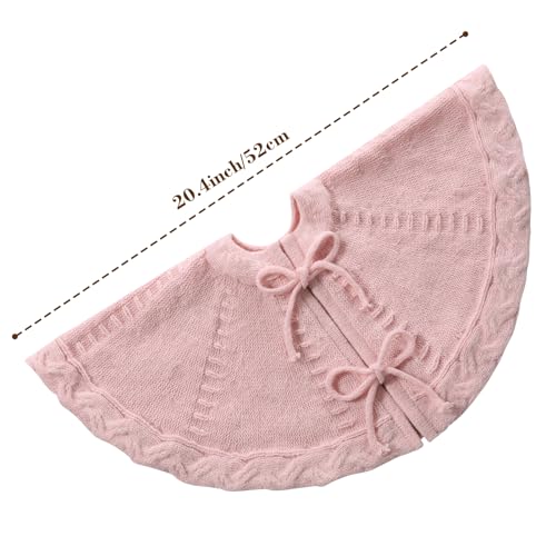 Pink Knitted Tree Skirt for Small Christmas Trees - 18 Inch Holiday Decor