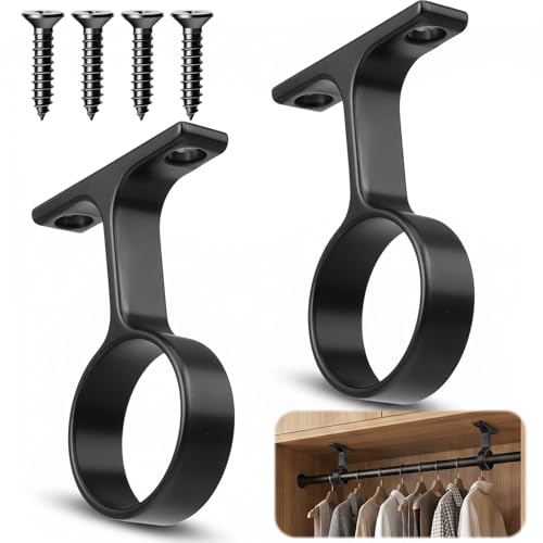 Lusofie 2-Pack Ceiling Mount Closet Rod Brackets, 1-5/16 Inch, Black
