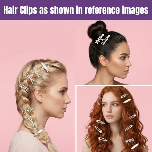 Josojoou 24-Piece Silver Y2K Metal Hair Clips Set for Women