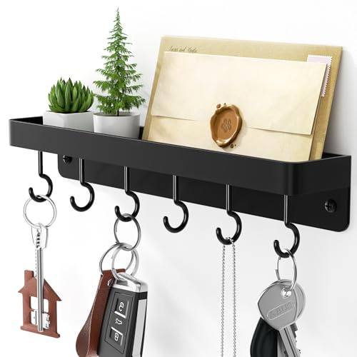 niffgaff Black Key Holder Wall Mount - Stainless Steel Hooks Rack with Shelf