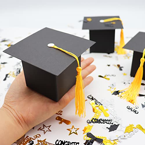 10Pcs Graduation Gift Boxes - Black Grad Cap Candy Boxes