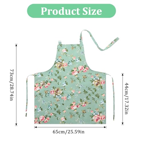 Adjustable Floral Cotton Apron with 2 Pockets for Women
