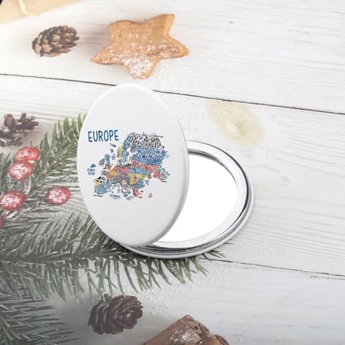 Europe Map Travel Compact Makeup Mirror Double-Sided Pocket Mirror
