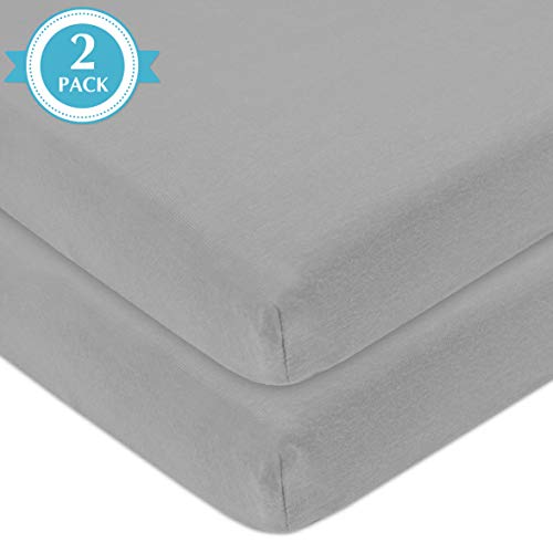 Fitted Mini Crib Sheets 2-Pack, 100% Cotton Jersey, Gray - 38x24"