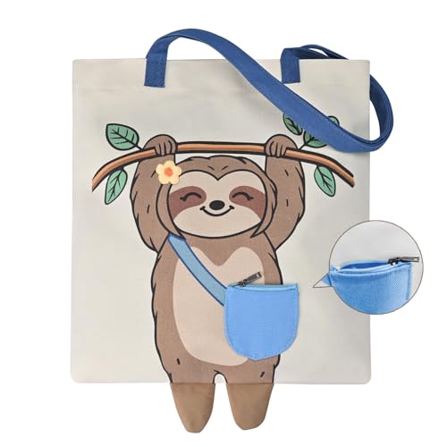 COSHAYSOO Sloth Canvas Tote Bag - Cute Animal Print Reusable Grocery Bag